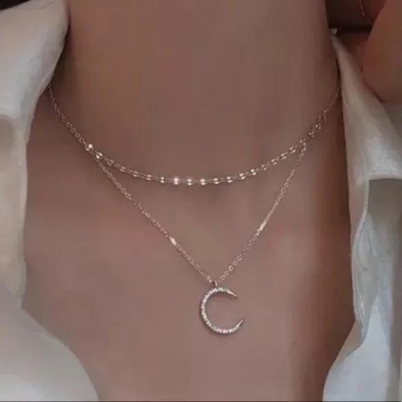 MOON 925 STERLING SILVER NECKLACE, NICE NECKLACE, CUTE NECKLACE - Picture 1 of 3